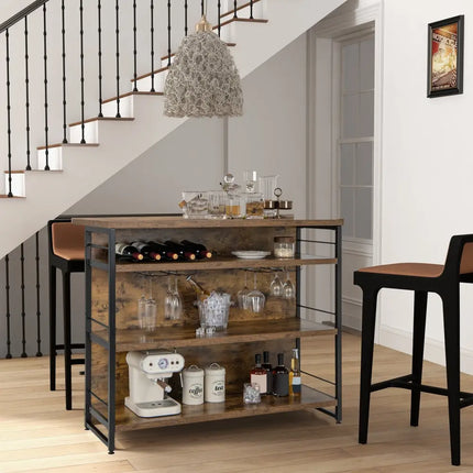 Kitchen Island with 4-Tier Storage Shelf and Long Footrest for Home-Rustic Brown - Rustic Brown - Kitchen Islands &