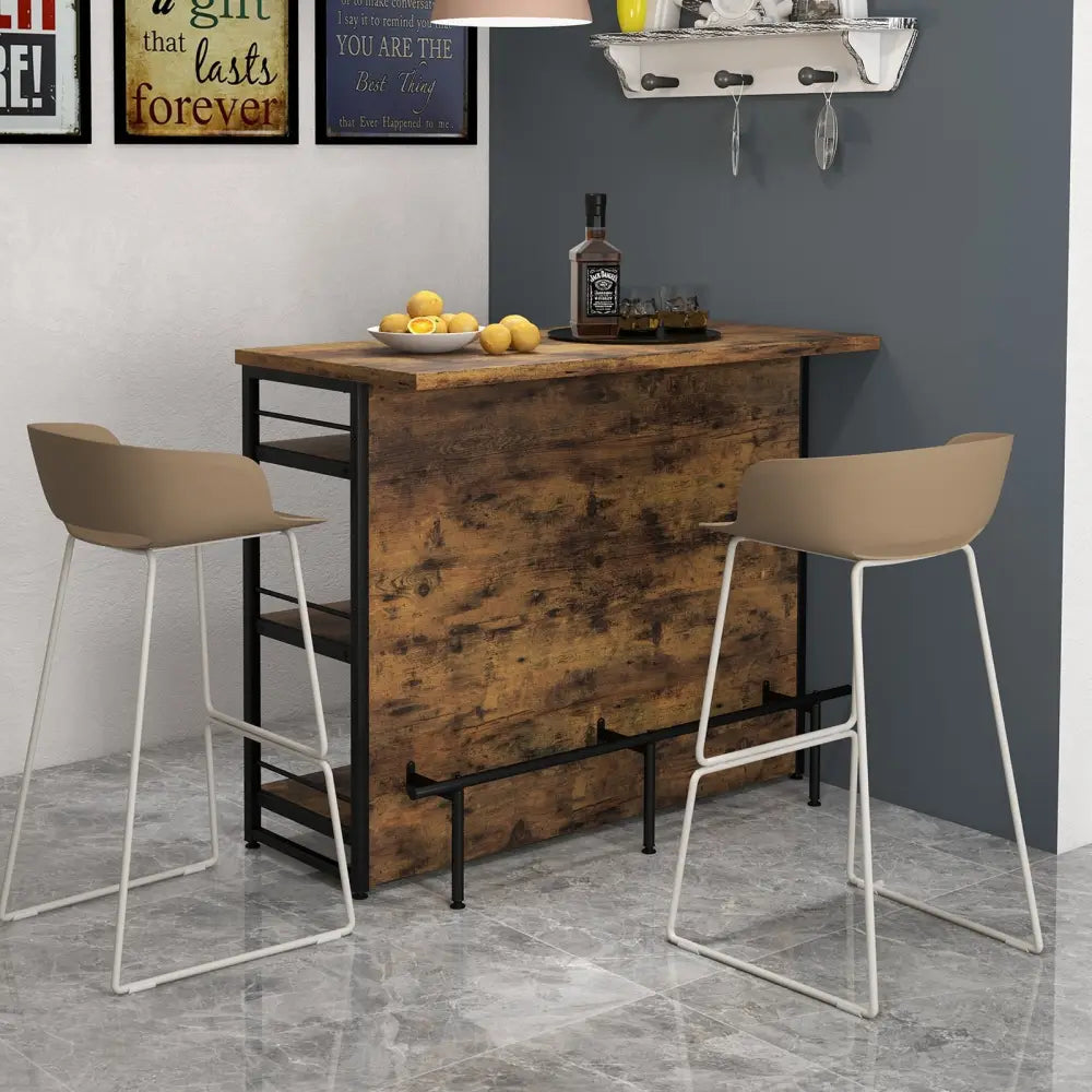 Kitchen Island with 4-Tier Storage Shelf and Long Footrest for Home-Rustic Brown - Rustic Brown - Kitchen Islands &