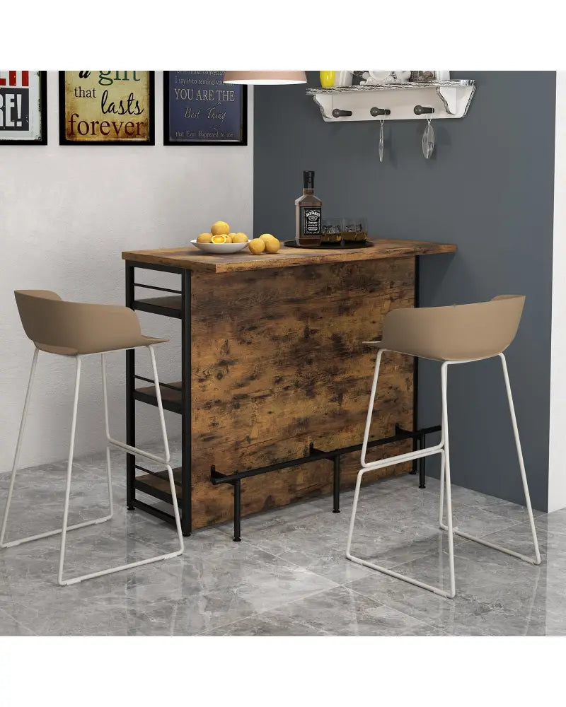 Kitchen Island with 4-Tier Storage Shelf and Long Footrest for Home-Rustic Brown - Rustic Brown - Kitchen Islands &