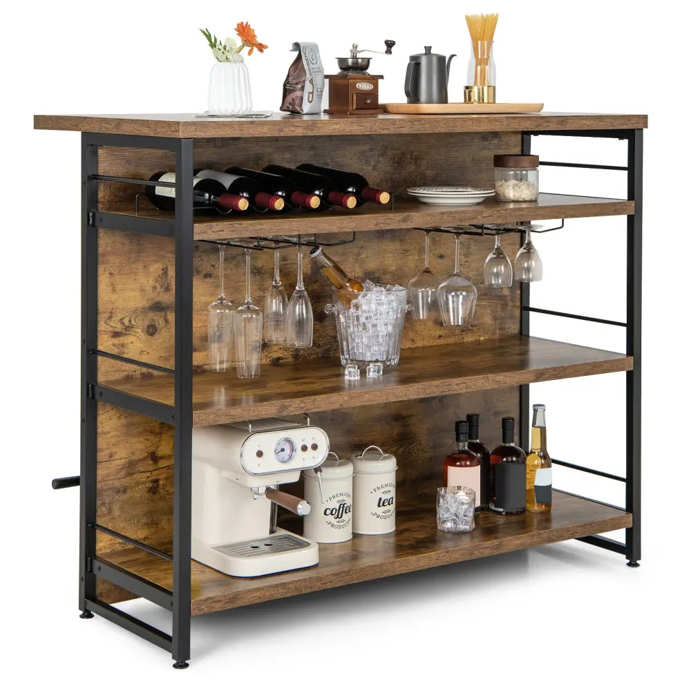 Kitchen Island with 4-Tier Storage Shelf and Long Footrest for Home-Rustic Brown - Rustic Brown - Kitchen Islands &