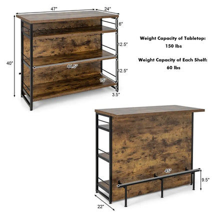 Kitchen Island with 4-Tier Storage Shelf and Long Footrest for Home-Rustic Brown - Rustic Brown - Kitchen Islands &