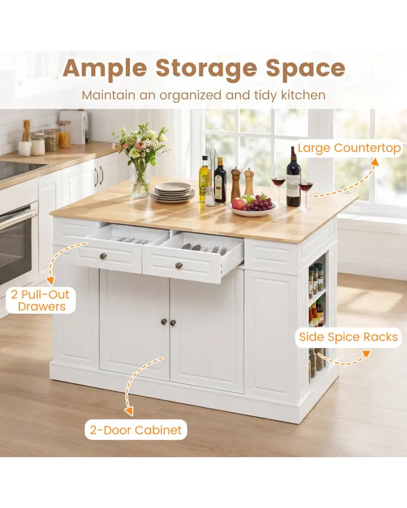 Kitchen Island with Storage and 3-Level Adjustable Shelves-White - White - Kitchen Islands & Carts
