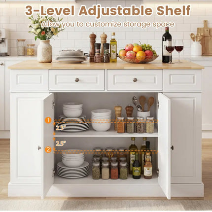 Kitchen Island with Storage and 3-Level Adjustable Shelves-White - White - Kitchen Islands & Carts