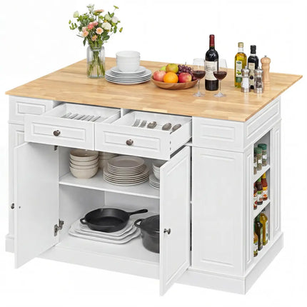Kitchen Island with Storage and 3-Level Adjustable Shelves-White - White - Kitchen Islands & Carts