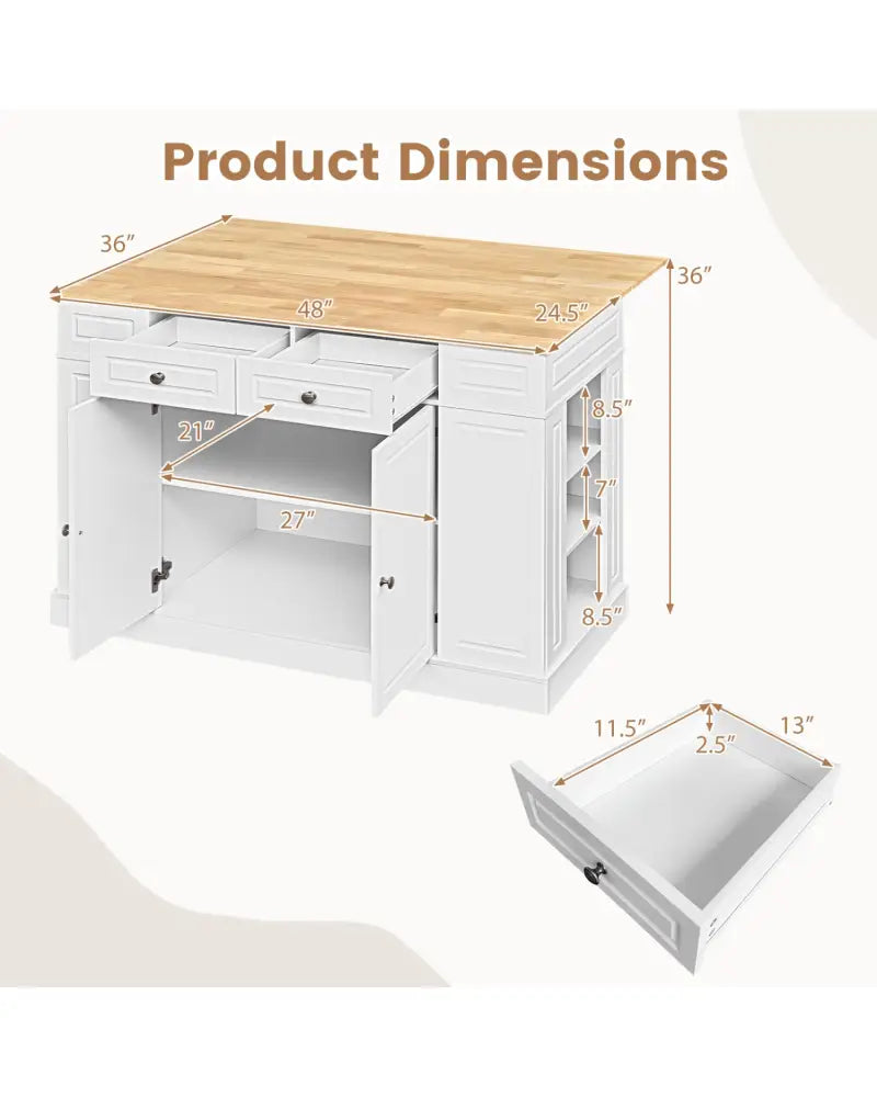 Kitchen Island with Storage and 3-Level Adjustable Shelves-White - White - Kitchen Islands & Carts