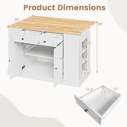 Kitchen Island with Storage and 3-Level Adjustable Shelves-White - White - Kitchen Islands & Carts