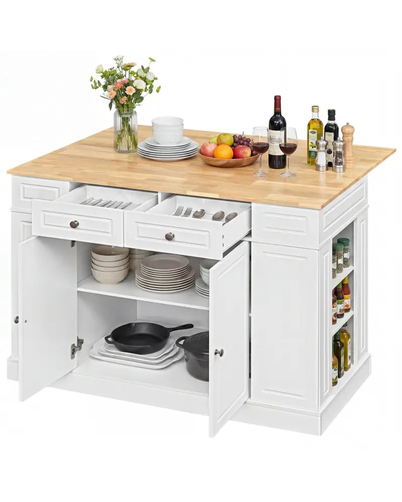 Kitchen Island with Storage and 3-Level Adjustable Shelves-White - White - Kitchen Islands & Carts