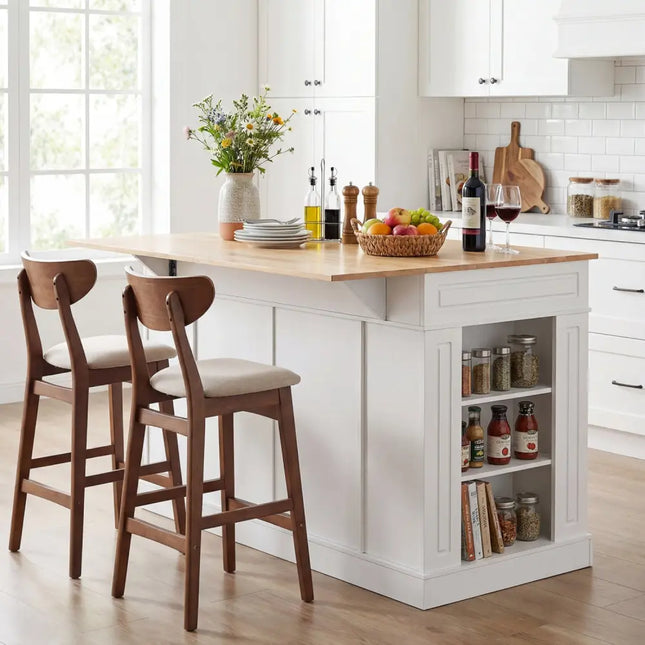 Kitchen Island with Storage and 3-Level Adjustable Shelves-White - White - Kitchen Islands & Carts