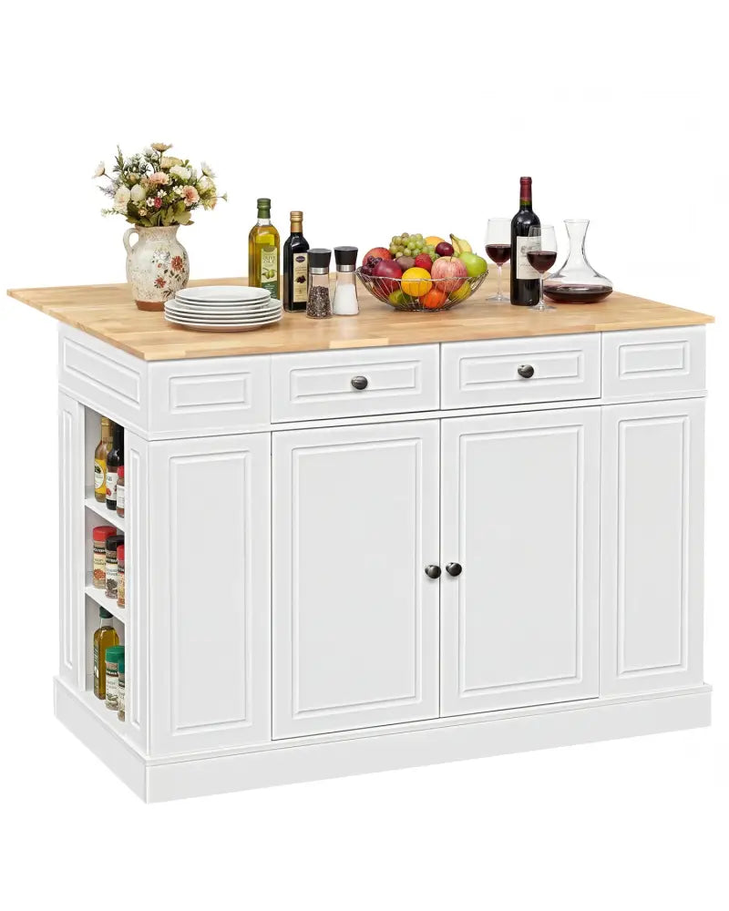 Kitchen Island with Storage and 3-Level Adjustable Shelves-White - White - Kitchen Islands & Carts