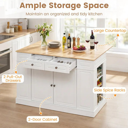 Kitchen Island with Storage and 3-Level Adjustable Shelves-White - White - Kitchen Islands & Carts
