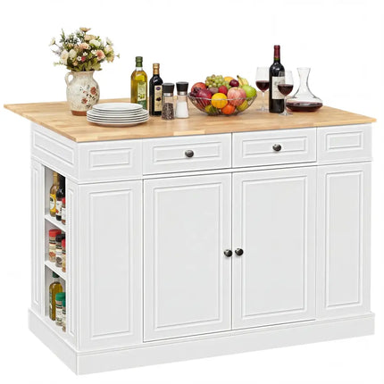 Kitchen Island with Storage and 3-Level Adjustable Shelves-White - White - Kitchen Islands & Carts