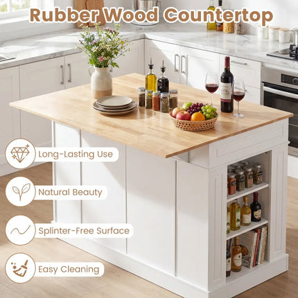Kitchen Island with Storage and 3-Level Adjustable Shelves-White - White - Kitchen Islands & Carts