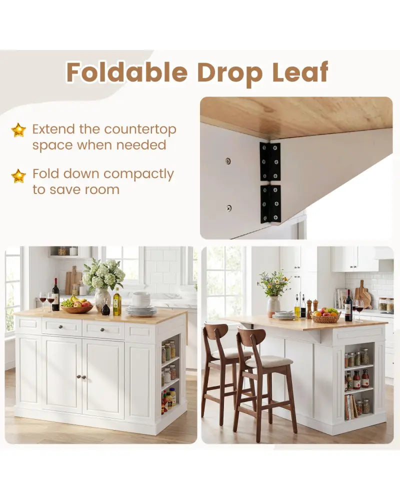 Kitchen Island with Storage and 3-Level Adjustable Shelves-White - White - Kitchen Islands & Carts