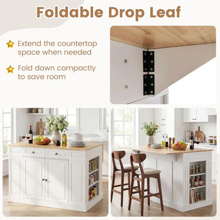 Kitchen Island with Storage and 3-Level Adjustable Shelves-White - White - Kitchen Islands & Carts