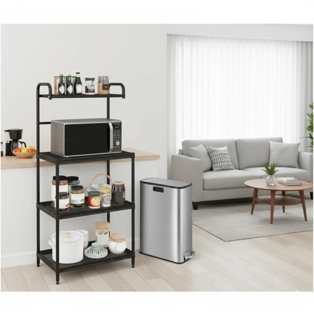 Kitchen Organization with 4-Tier Kitchen Microwave Storage Rack and Trash Can - Kitchen Organization