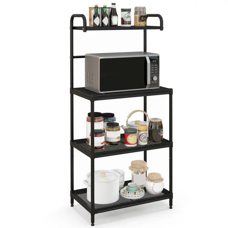 Kitchen Organization with 4-Tier Kitchen Microwave Storage Rack and Trash Can - Kitchen Organization