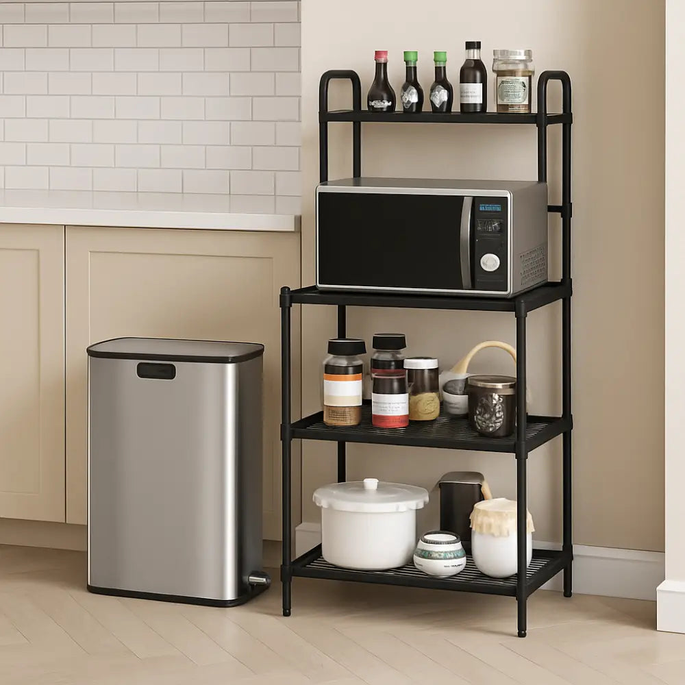 Kitchen Organization with 4-Tier Kitchen Microwave Storage Rack and Trash Can - Kitchen Organization