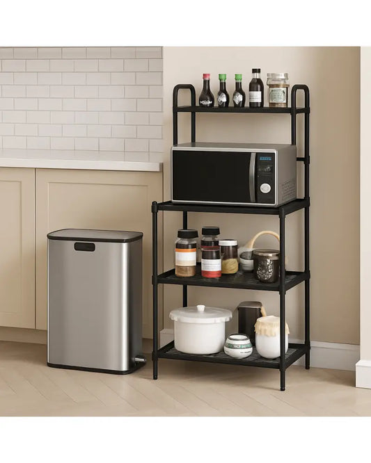Kitchen Organization with 4-Tier Kitchen Microwave Storage Rack and Trash Can - Kitchen Organization