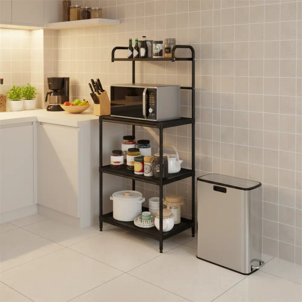 Kitchen Organization with 4-Tier Kitchen Microwave Storage Rack and Trash Can - Kitchen Organization