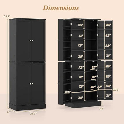 Kitchen Pantry Cabinet 65.5 Inch Freestanding Tall Buffet Cupboard-Black - Black - Sideboards Cabinets & Buffets