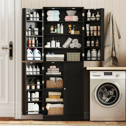 Kitchen Pantry Cabinet 65.5 Inch Freestanding Tall Buffet Cupboard-Black - Black - Sideboards Cabinets & Buffets
