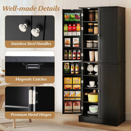 Kitchen Pantry Cabinet 65.5 Inch Freestanding Tall Buffet Cupboard-Black - Black - Sideboards Cabinets & Buffets