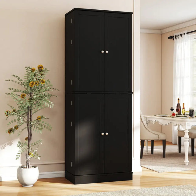 Kitchen Pantry Cabinet 65.5 Inch Freestanding Tall Buffet Cupboard-Black - Black - Sideboards Cabinets & Buffets