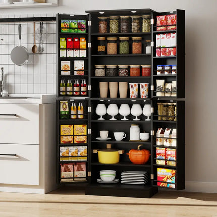 Kitchen Pantry Cabinet 65.5 Inch Freestanding Tall Buffet Cupboard-Black - Black - Sideboards Cabinets & Buffets