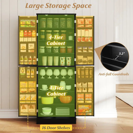 Kitchen Pantry Cabinet 65.5 Inch Freestanding Tall Buffet Cupboard-Black - Black - Sideboards Cabinets & Buffets
