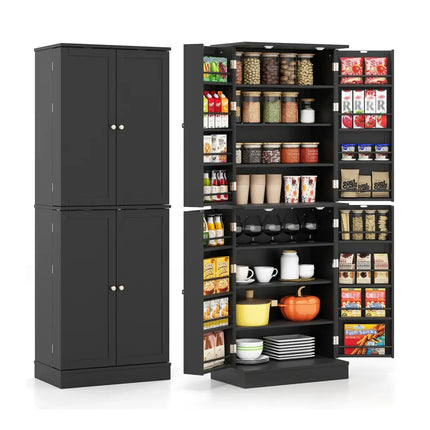 Kitchen Pantry Cabinet 65.5 Inch Freestanding Tall Buffet Cupboard-Black - Black - Sideboards Cabinets & Buffets
