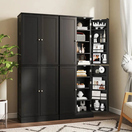 Kitchen Pantry Cabinet 65.5 Inch Freestanding Tall Buffet Cupboard-Black - Black - Sideboards Cabinets & Buffets