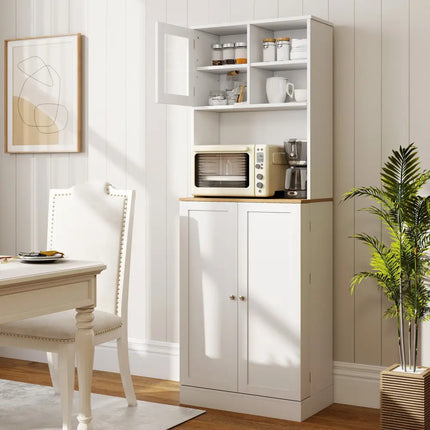 Kitchen Pantry Cabinet 67 Inch Freestanding Tall Cupboard with Microwave Shelf-White - White - Sideboards Cabinets &