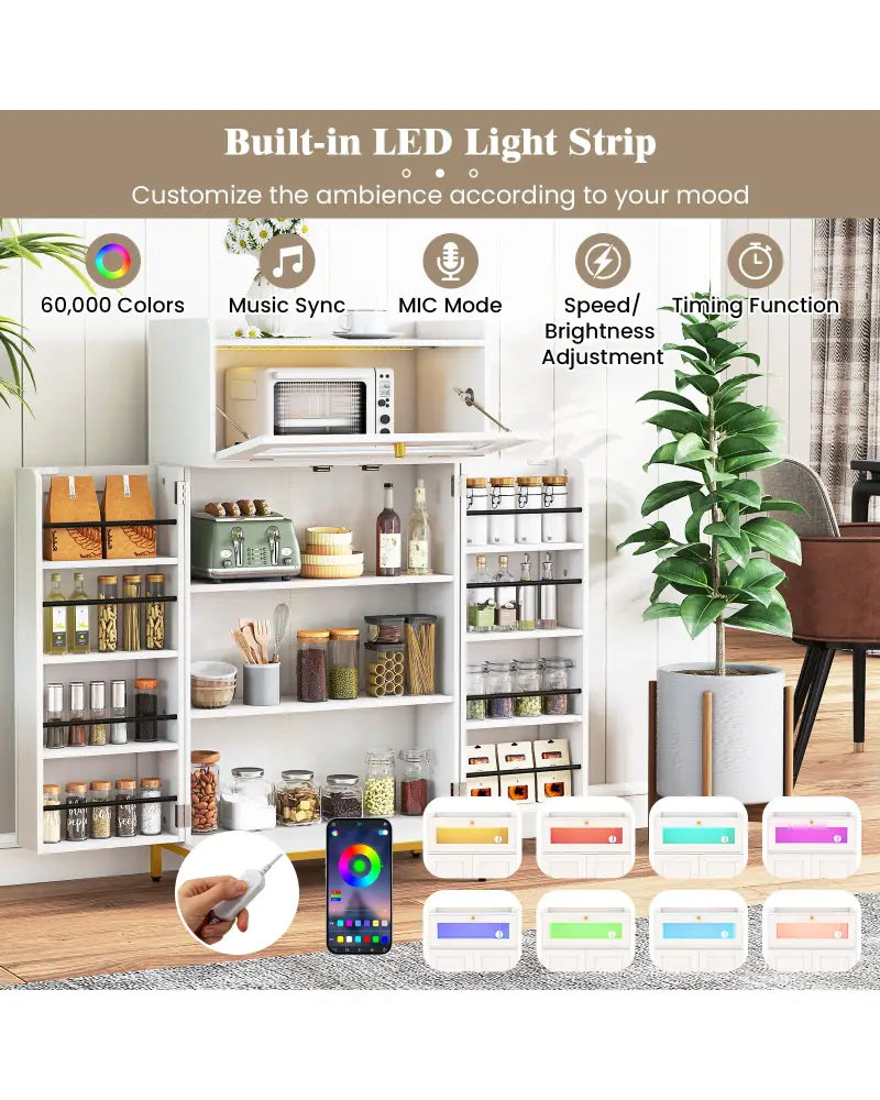 Kitchen Pantry Cabinet Freestanding Food Storage Cupboard-White - White - Sideboards Cabinets & Buffets