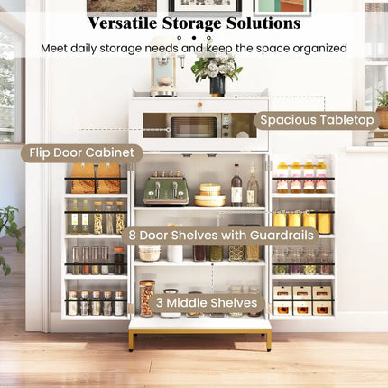 Kitchen Pantry Cabinet Freestanding Food Storage Cupboard-White - White - Sideboards Cabinets & Buffets