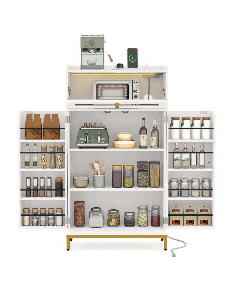 Kitchen Pantry Cabinet Freestanding Food Storage Cupboard-White - White - Sideboards Cabinets & Buffets