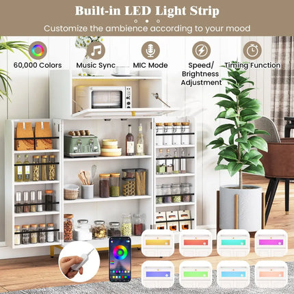 Kitchen Pantry Cabinet Freestanding Food Storage Cupboard-White - White - Sideboards Cabinets & Buffets