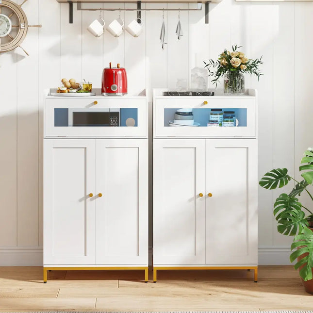 Kitchen Pantry Cabinet Freestanding Food Storage Cupboard-White - White - Sideboards Cabinets & Buffets