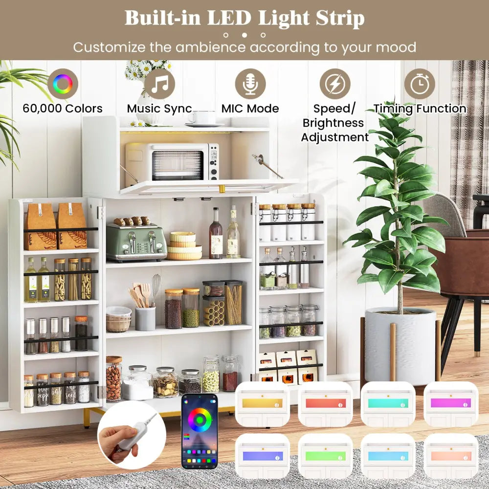 Kitchen Pantry Cabinet Freestanding Food Storage Cupboard-White - White - Sideboards Cabinets & Buffets