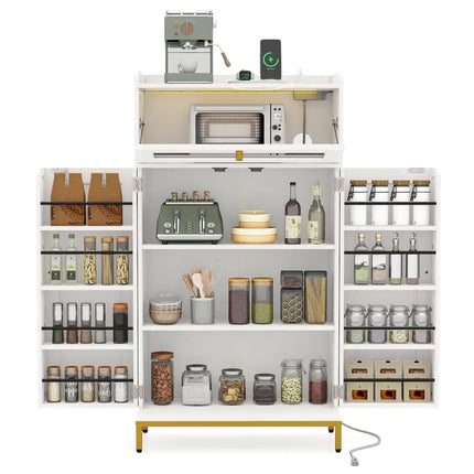 Kitchen Pantry Cabinet Freestanding Food Storage Cupboard-White - White - Sideboards Cabinets & Buffets