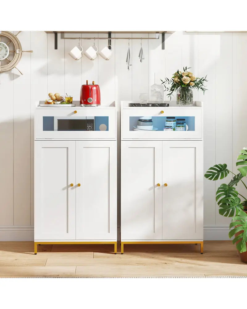 Kitchen Pantry Cabinet Freestanding Food Storage Cupboard-White - White - Sideboards Cabinets & Buffets