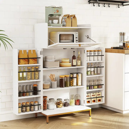 Kitchen Pantry Cabinet Freestanding Food Storage Cupboard-White - White - Sideboards Cabinets & Buffets