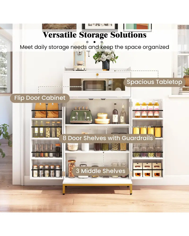 Kitchen Pantry Cabinet Freestanding Food Storage Cupboard-White - White - Sideboards Cabinets & Buffets