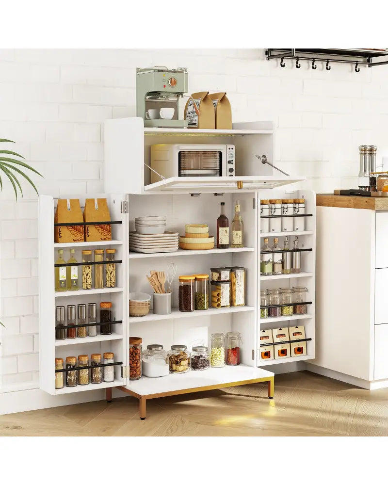 Kitchen Pantry Cabinet Freestanding Food Storage Cupboard-White - White - Sideboards Cabinets & Buffets