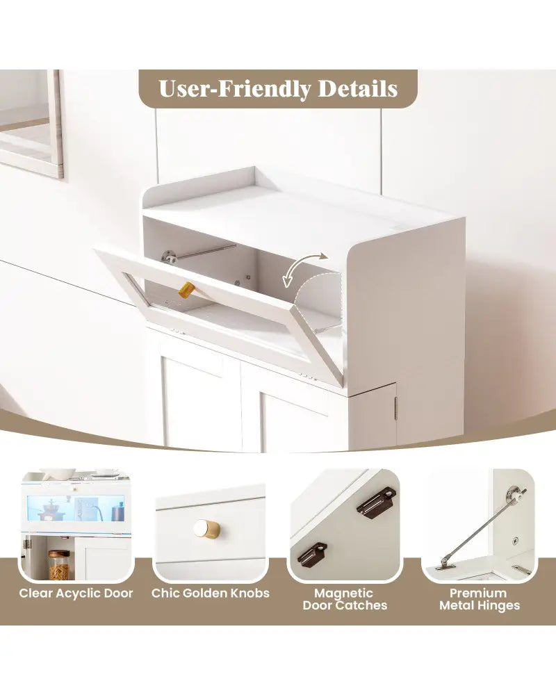 Kitchen Pantry Cabinet Freestanding Food Storage Cupboard-White - White - Sideboards Cabinets & Buffets