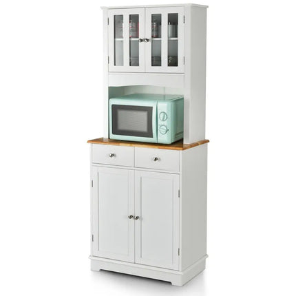 Kitchen Pantry Cabinet with Wood Top and Hutch-White - White - Sideboards Cabinets & Buffets
