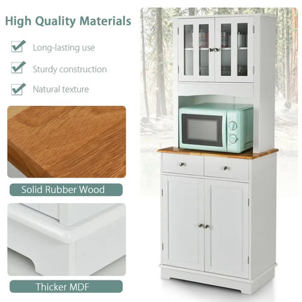 Kitchen Pantry Cabinet with Wood Top and Hutch-White - White - Sideboards Cabinets & Buffets