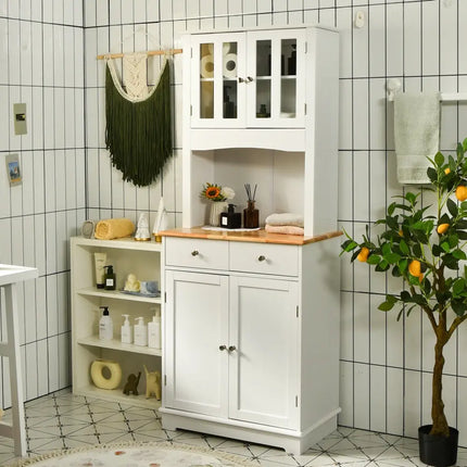 Kitchen Pantry Cabinet with Wood Top and Hutch-White - White - Sideboards Cabinets & Buffets
