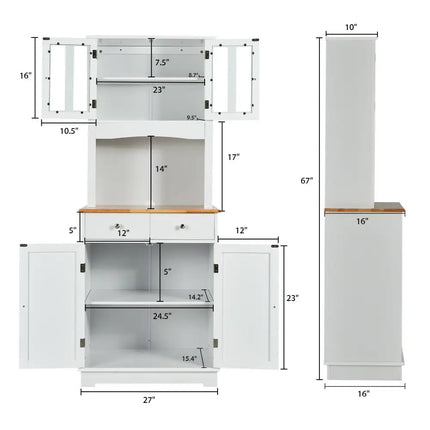 Kitchen Pantry Cabinet with Wood Top and Hutch-White - White - Sideboards Cabinets & Buffets