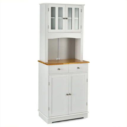 Kitchen Pantry Cabinet with Wood Top and Hutch-White - White - Sideboards Cabinets & Buffets