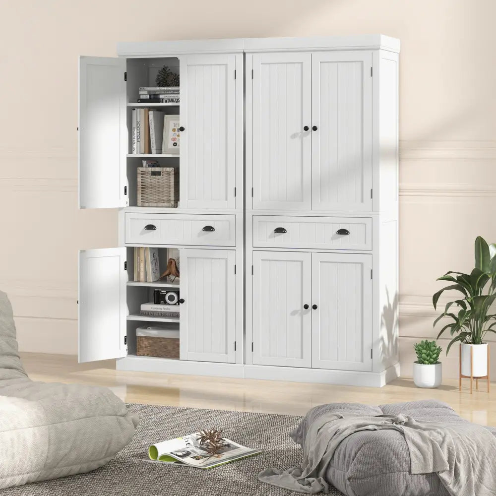 Kitchen Pantry Storage Cabinet with Doors Drawer and Adjustable Shelves-White - White - Sideboards Cabinets & Buffets